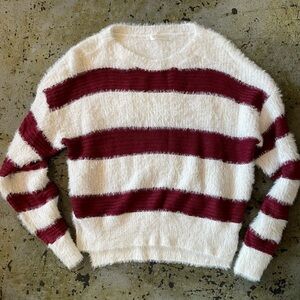 Kirundo Fuzzy Striped Burgundy and White Women's Sweater Size Small